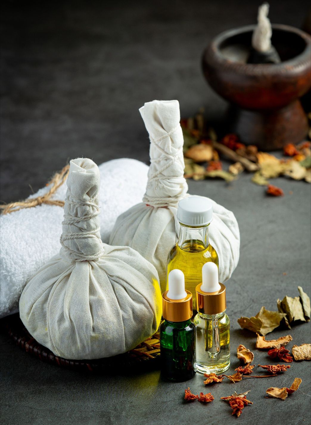 herbal compress and massage oils